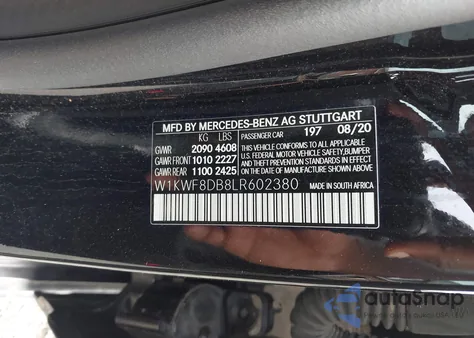 2020 Mercedes-Benz C 300 из США, поврежденный, VIN W1KWF8DB8LR602380